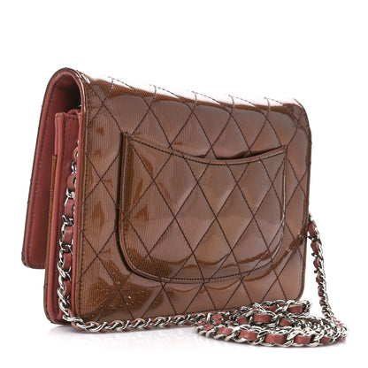 Chanel Metallic Striated Patent Quilted Wallet on Chain WOC Bronze 3 of 12