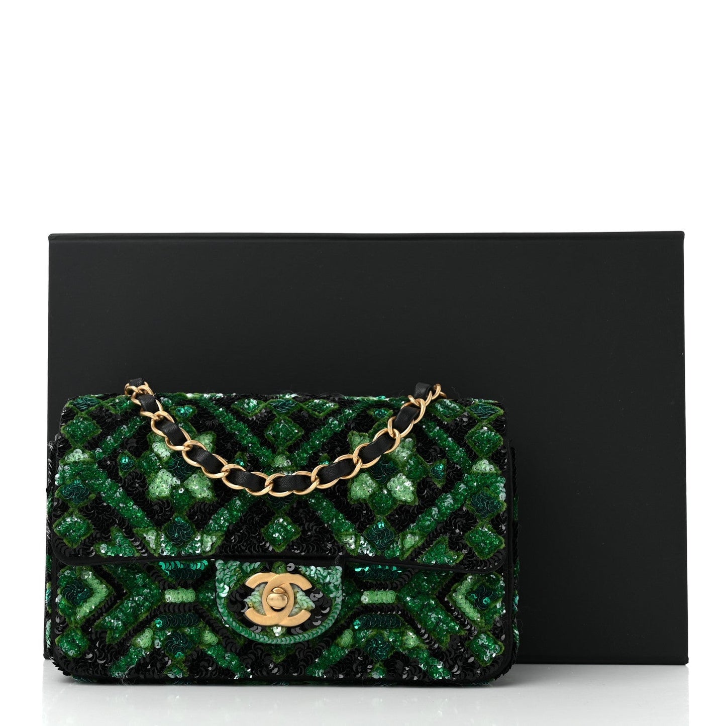 Sequin Mosaic Mini Rectangular Flap Green Black