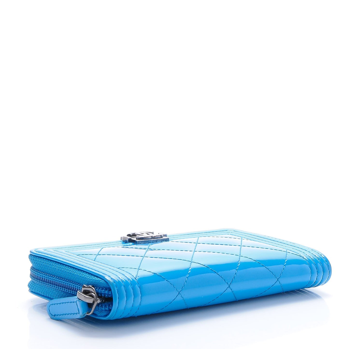 Patent Quilted Small Boy Zip Around Wallet Blue