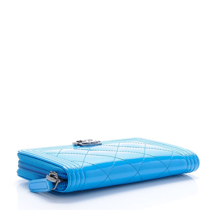 Chanel Patent Quilted Small Boy Zip Around Wallet Blue 4 of 9