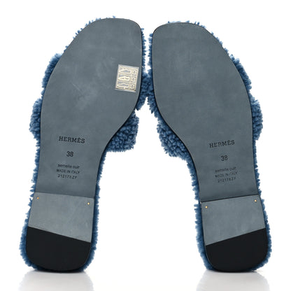Hermes Woolskin Oran Sandals 38 Bleu 5 of 8