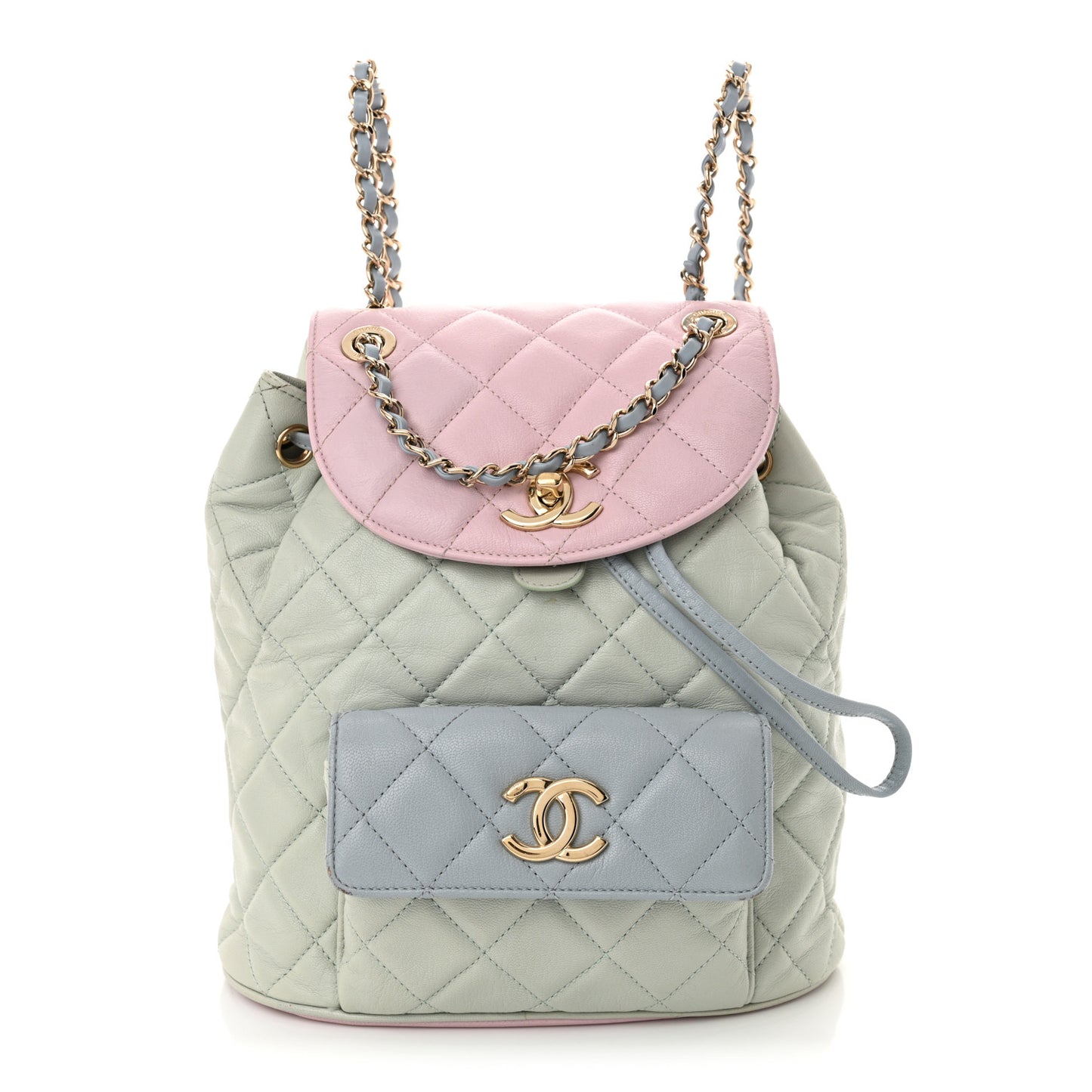 Goatskin Quilted Duma Drawstring Backpack Green Blue Pink