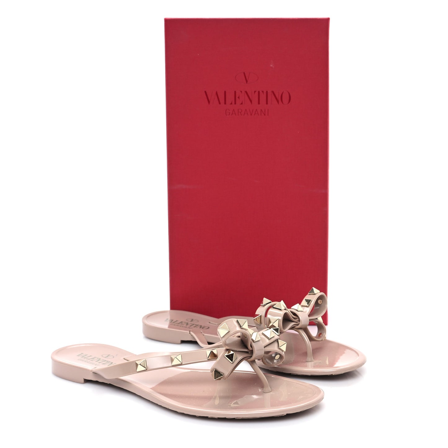 PVC Jelly Rockstud Bow Thong Sandals 37 Poudre