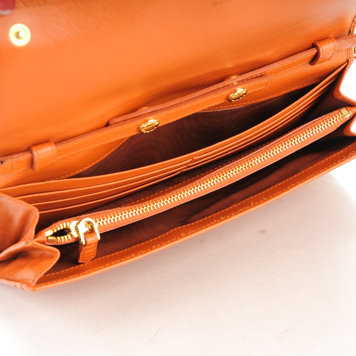 Prada Saffiano Metal Oro Chain Wallet Papaya 5 of 7