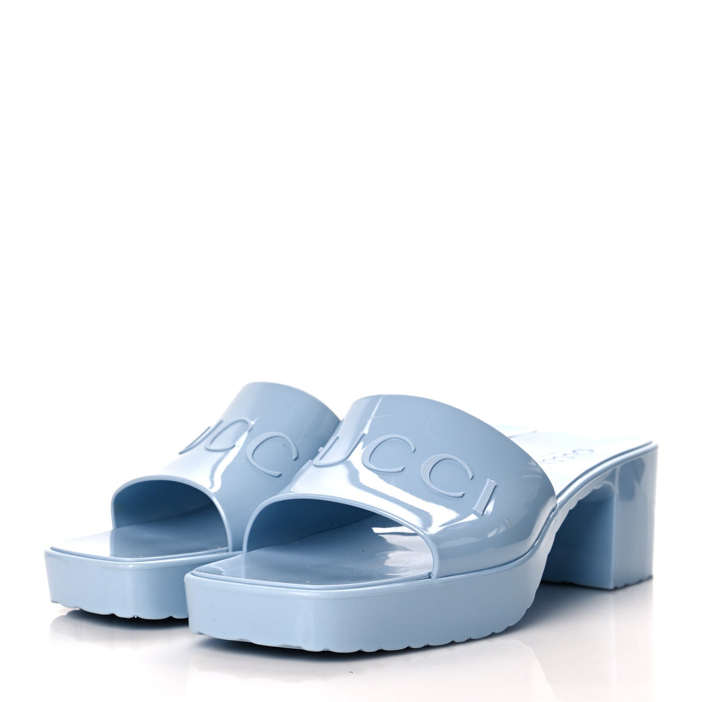 Rubber Gucci Logo Womens Platform 20/60mm Slide Sandals 38 Porcelain Light Blue