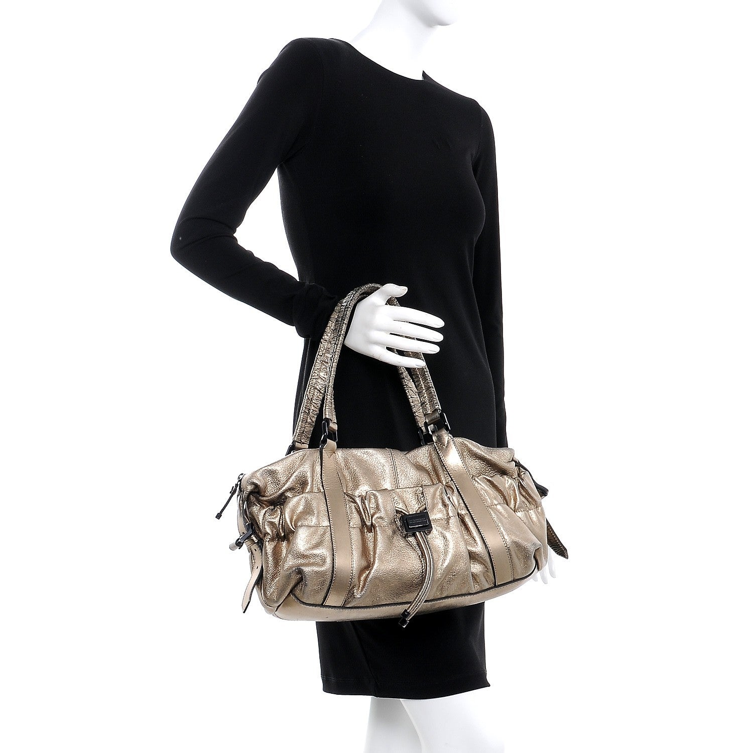 Burberry Metallic Grained Calfskin Small Curzon Satchel Gold 2 of 12