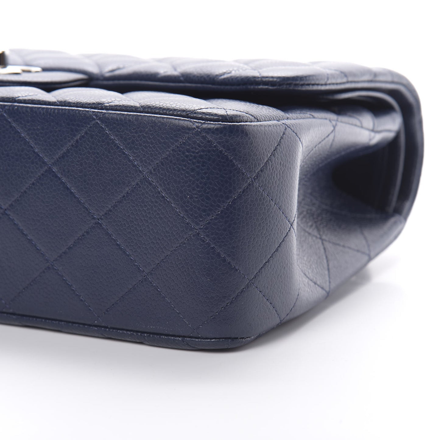 Caviar Quilted Jumbo Double Flap Navy Blue