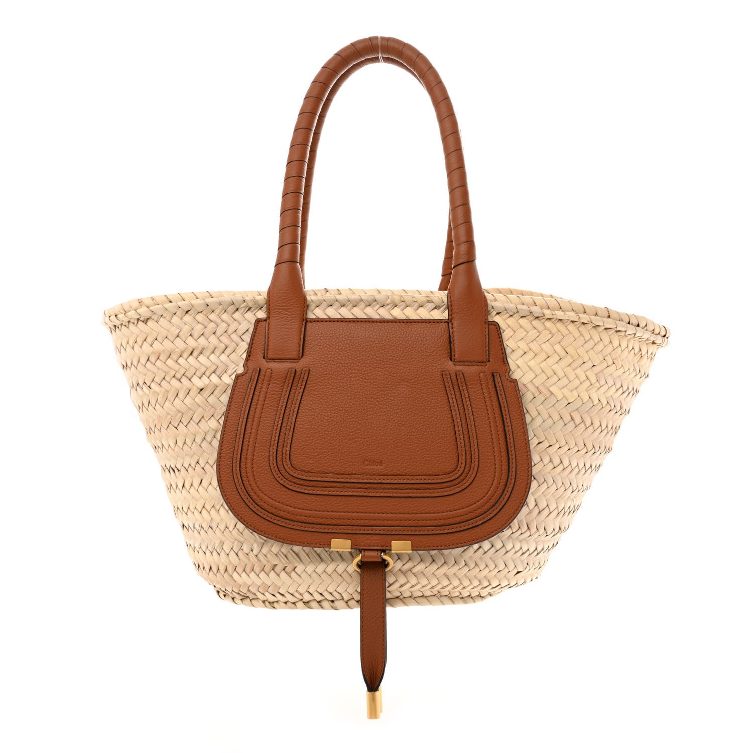 Chloe Raffia Small Grain Calfskin Medium Marcie Basket Tan 1 of 10
