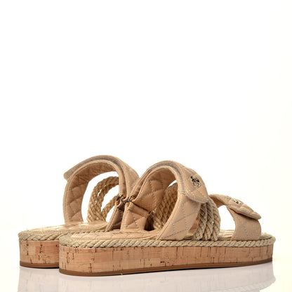 Chanel Cord Lambskin Quilted Logo Mules 41 Beige 4 of 11