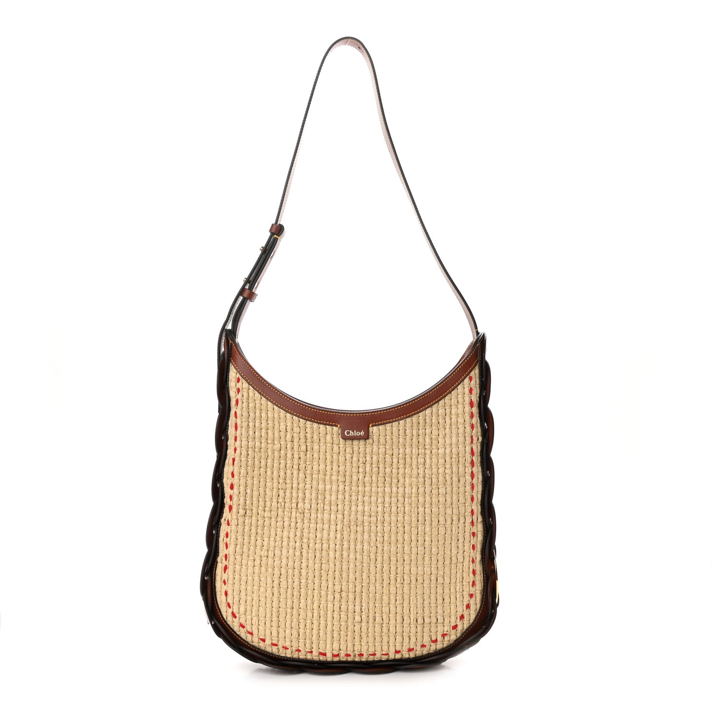 Calfskin Raffia Embroidered Medium Darryl Hobo Brown