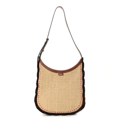 Chloe Calfskin Raffia Embroidered Medium Darryl Hobo Brown 1 of 9