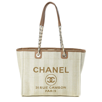 Chanel Straw Raffia Calfskin Striped Small Deauville Tote Beige 1 of 11