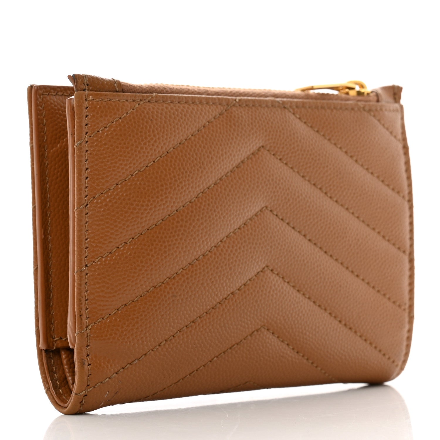Saint Laurent Grain De Poudre Matelasse Chevron Monogram Zipped Card Case Natural Dark 3 of 10