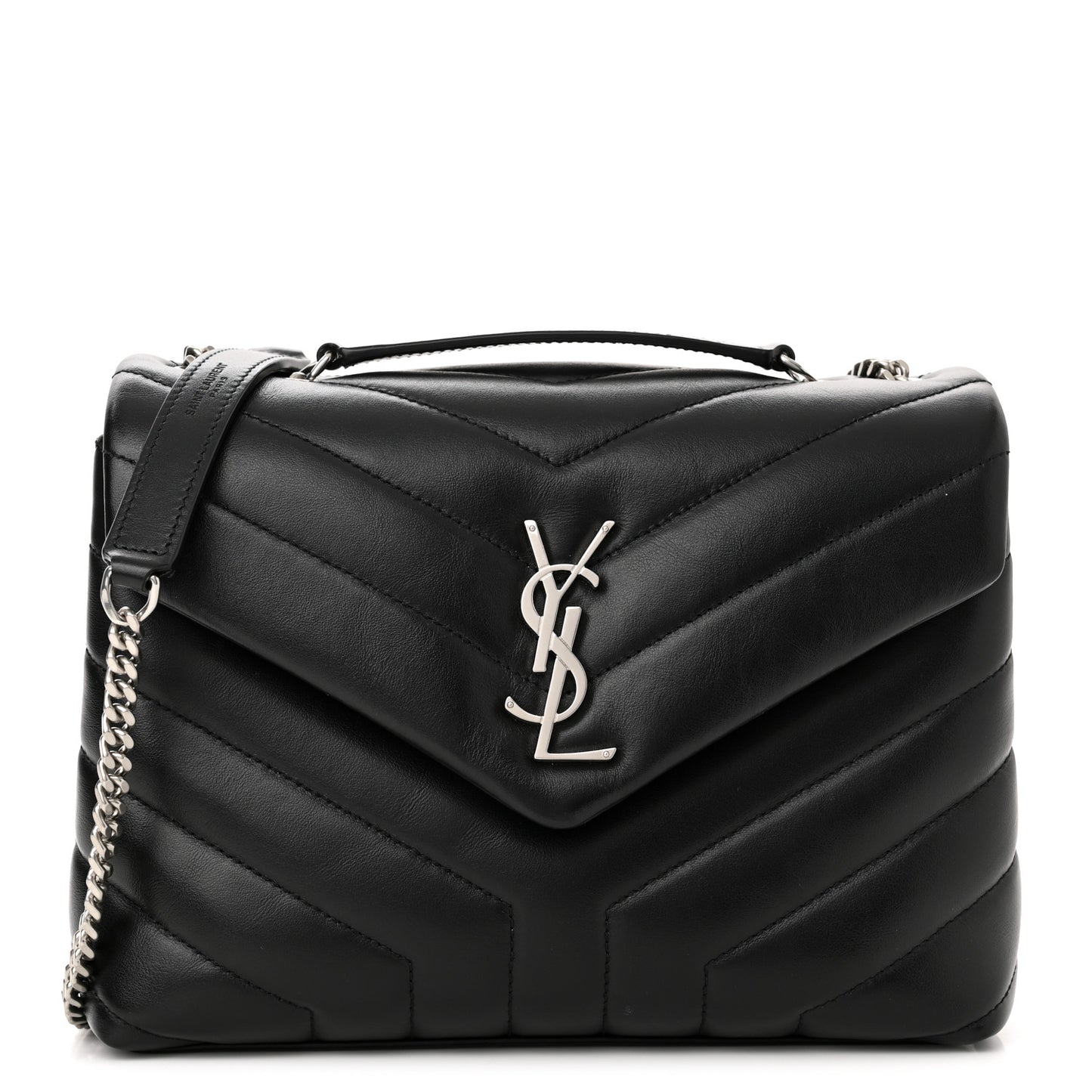 Calfskin Y Quilted Monogram Small Loulou Chain Satchel Black
