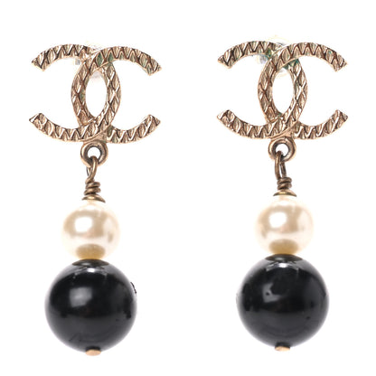 Chanel Pearl Bead CC Drop Earrings Black Gold 1 of 4