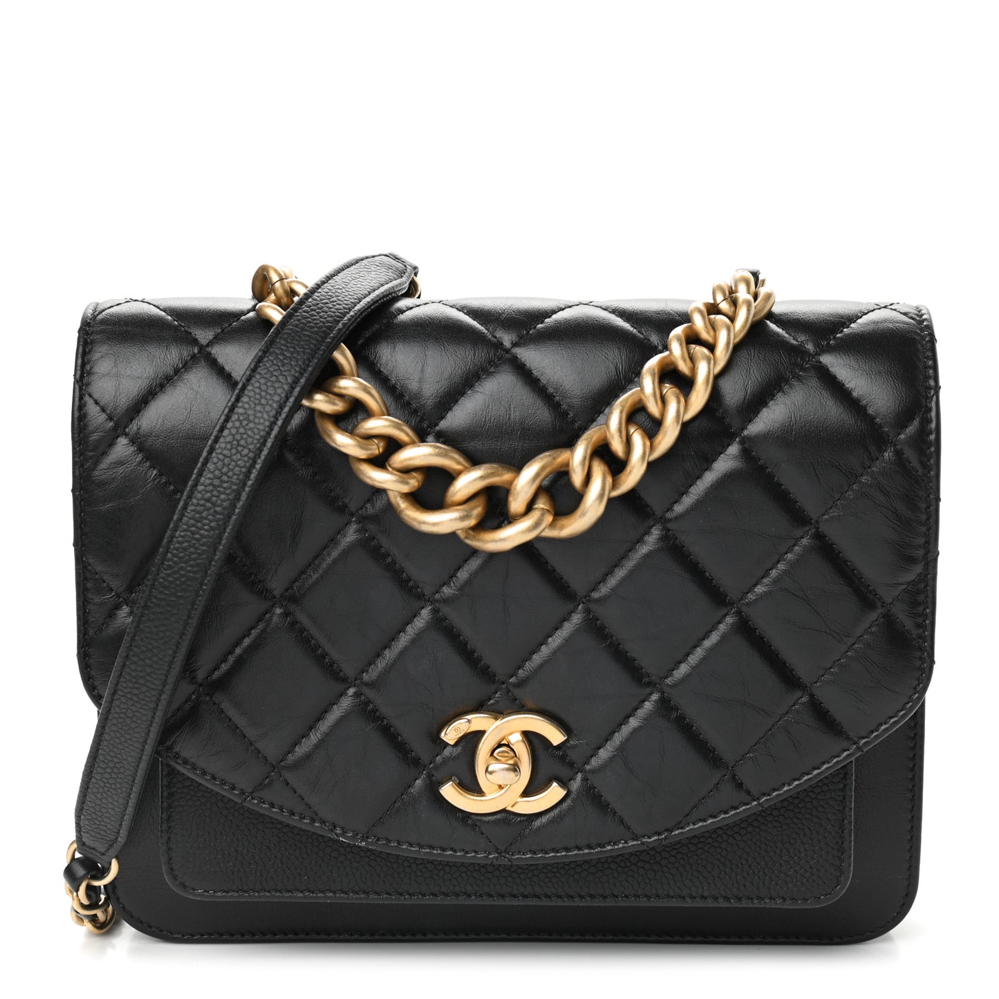 Calfskin Caviar Quilted Chain Handle Flap Black