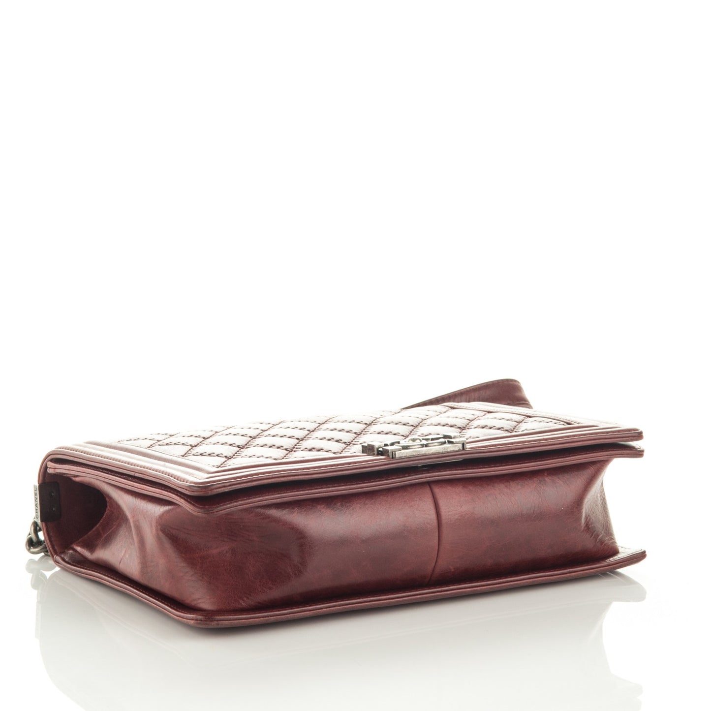 Calfskin Quilted Double Stitch Large Boy Flap Burgundy