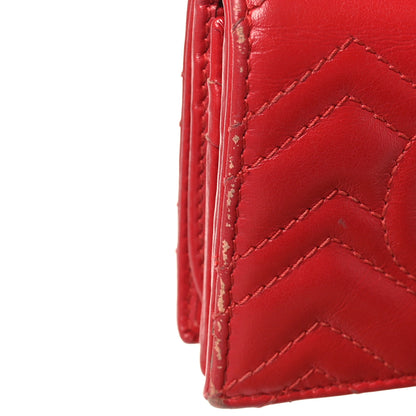 Gucci Calfskin Matelasse GG Marmont Card Case Wallet Hibiscus Red 9 of 12