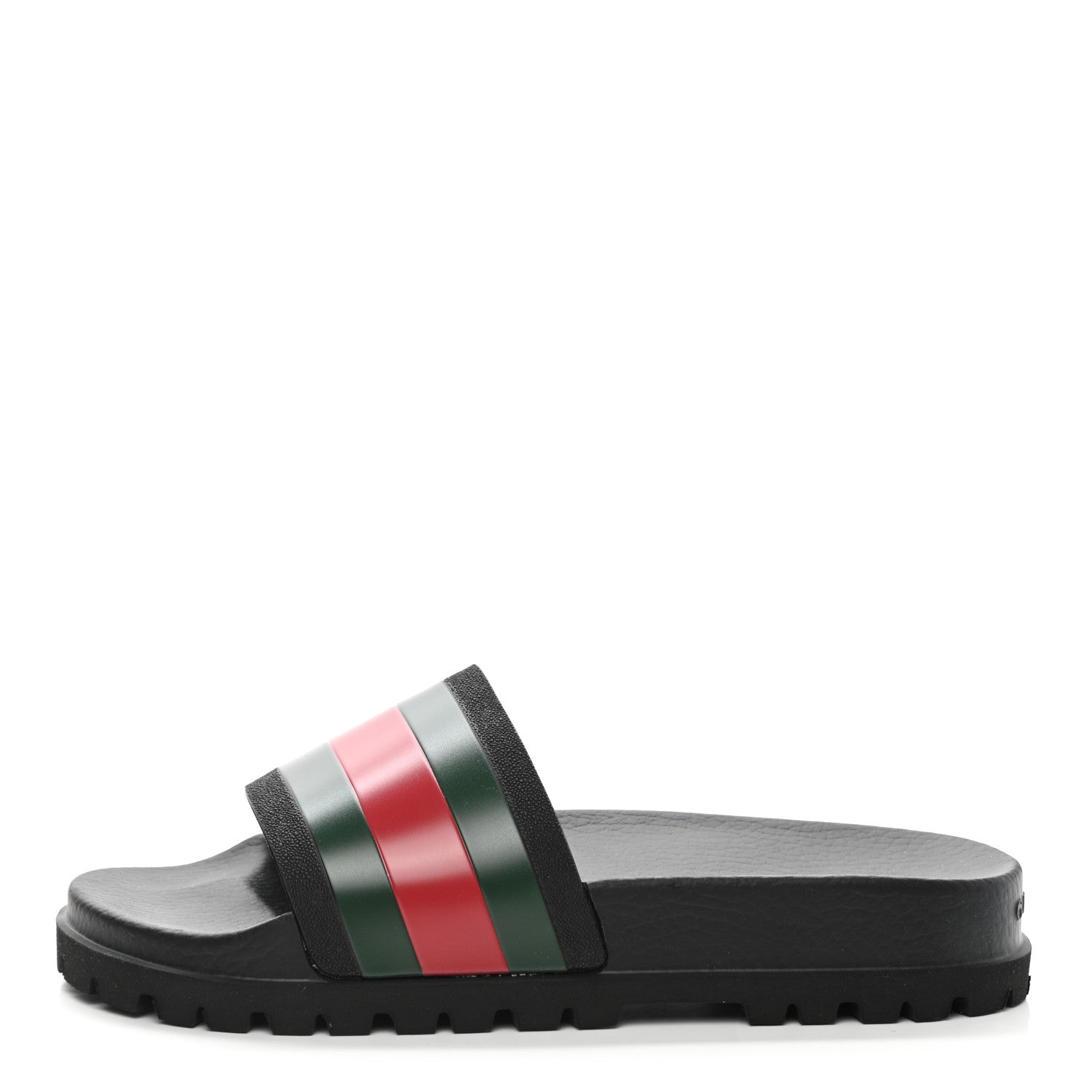 Gucci Rubber Web Mens Lug Sole Slide Sandals 10 Black Green Red 1 of 9