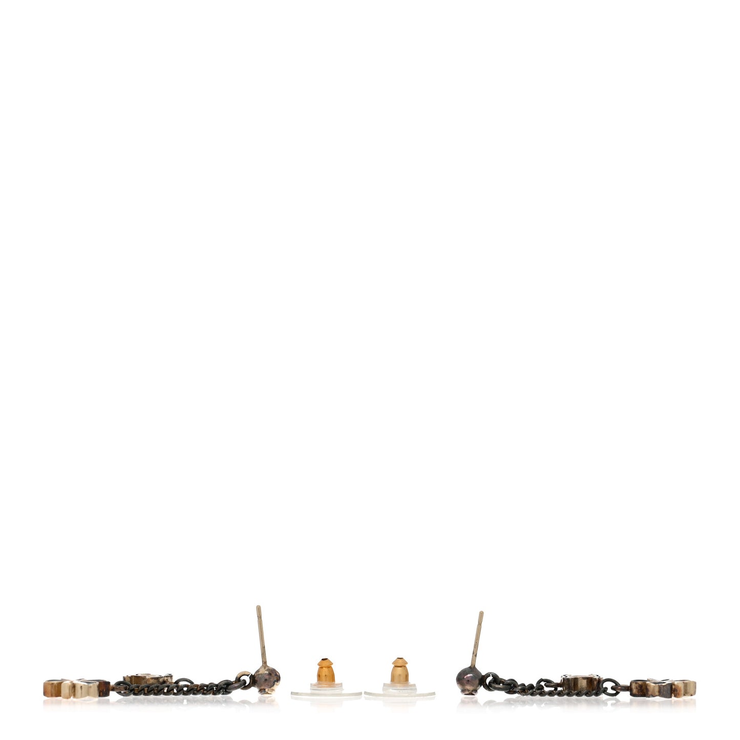 Enamel CC Clover Drop Earrings Black Gold