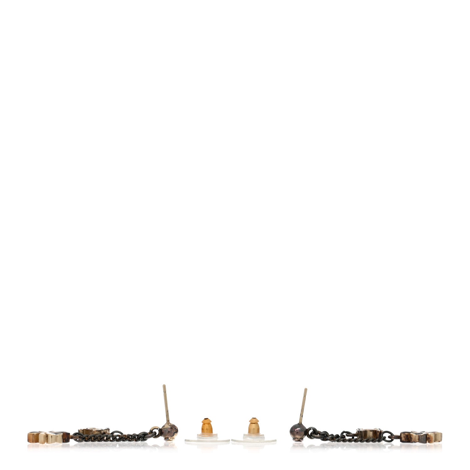 Chanel Enamel CC Clover Drop Earrings Black Gold 3 of 5
