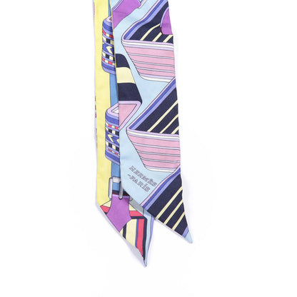 Hermes Silk Sangles En Zigzag Twilly Bleu Mauve Jaune 3 of 4