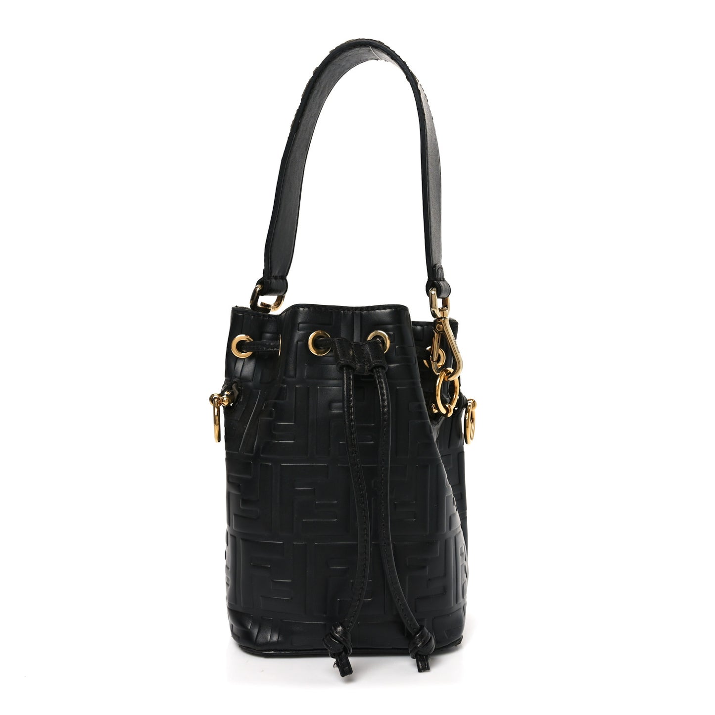 Vitello Liberty F is Fendi FF 1974 Embossed Mini Mon Tresor Bucket Bag Black