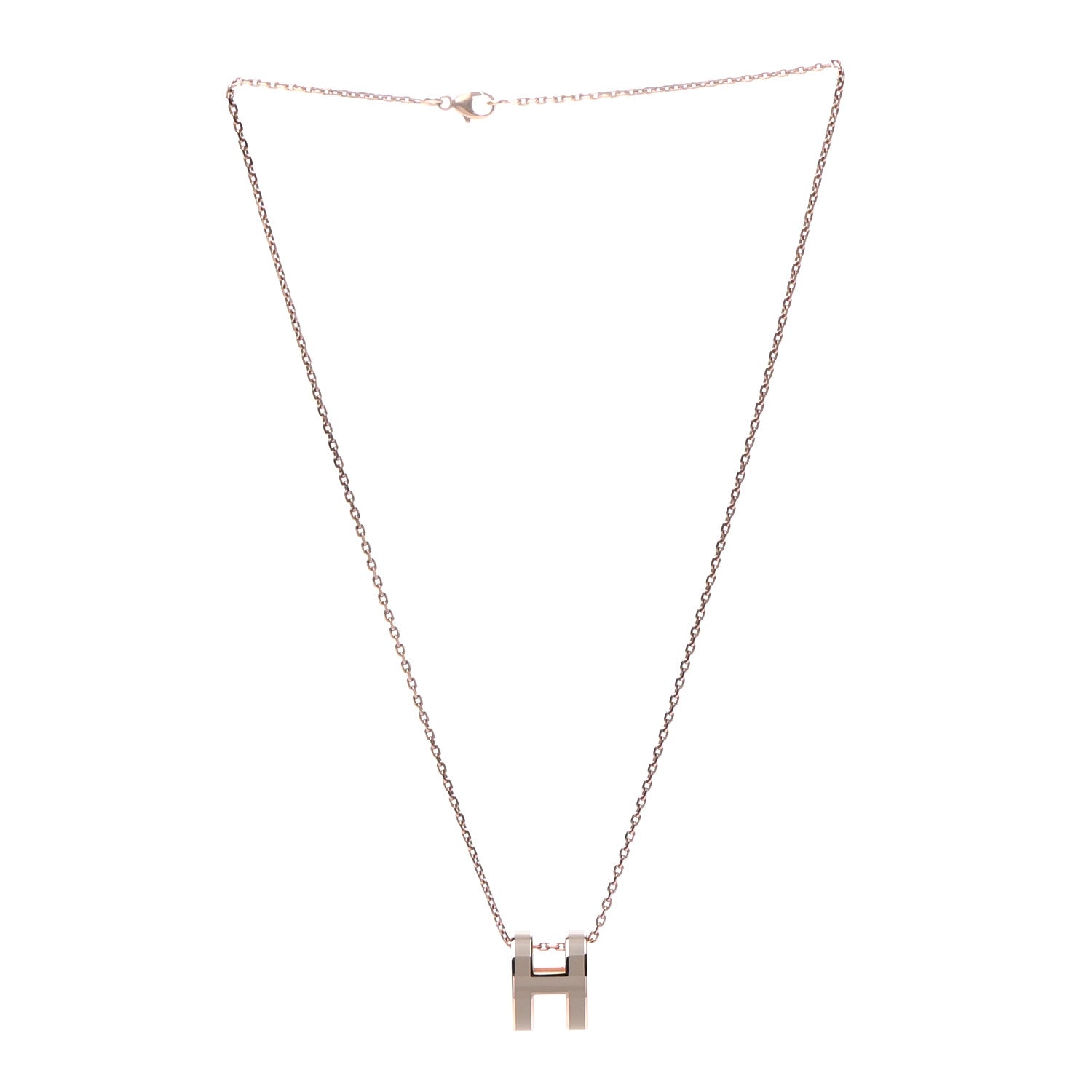 Hermes Lacquered Rose Gold Pop H Pendant Necklace Marron Glace 3 of 4