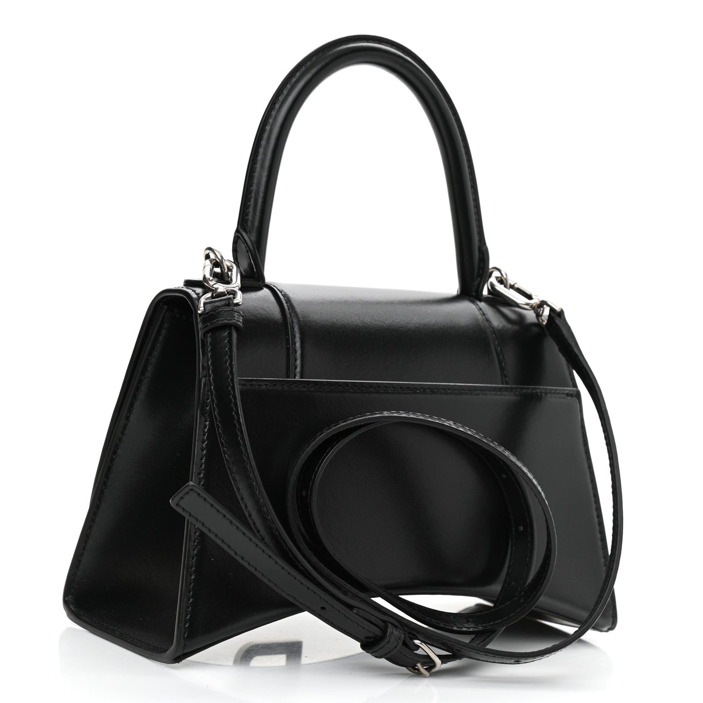 Shiny Box Calfskin Small Hourglass Top Handle Bag Black