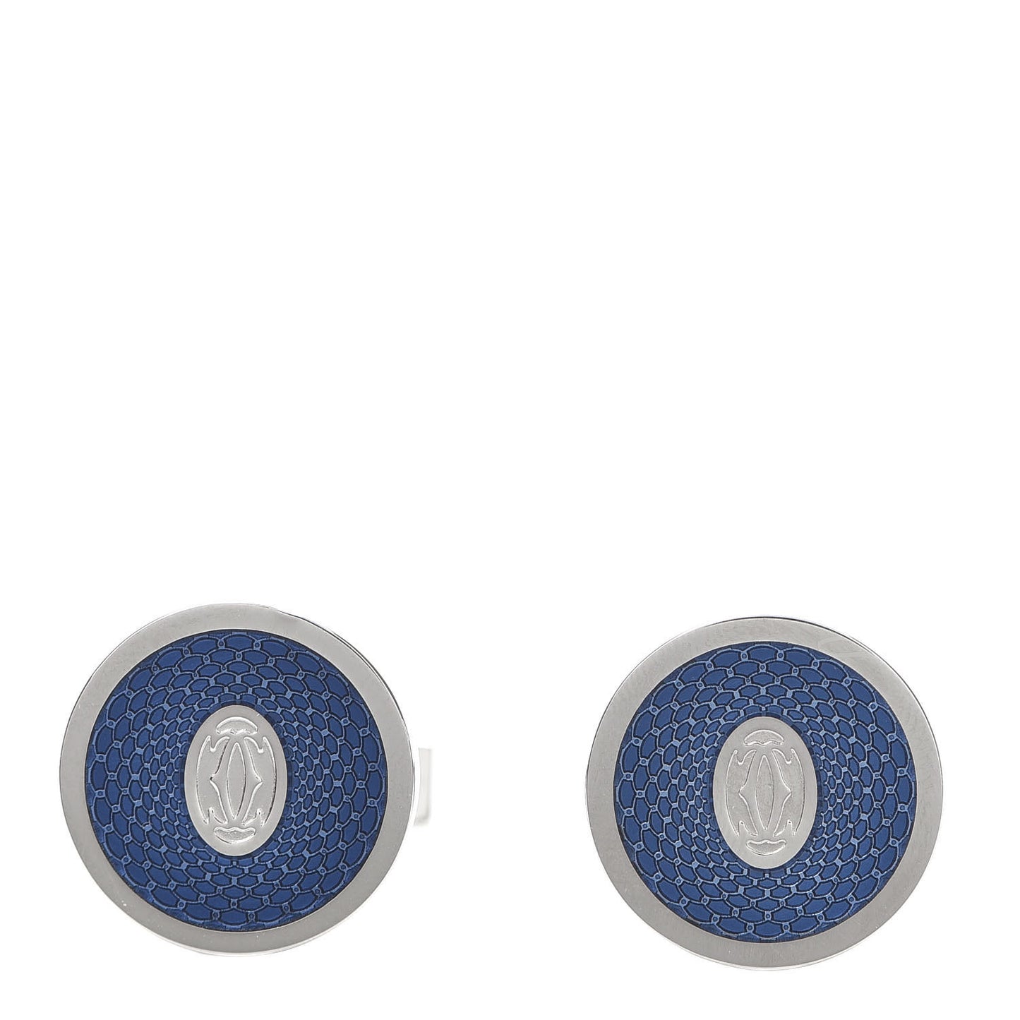 Sterling Silver Palladium Finish Double C Logo Rose Decor Cufflinks Blue