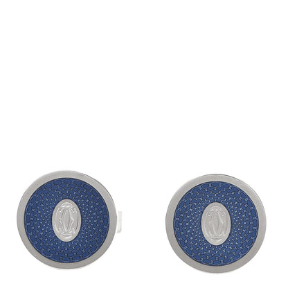 Cartier Sterling Silver Palladium Finish Double C Logo Rose Decor Cufflinks Blue 1 of 5