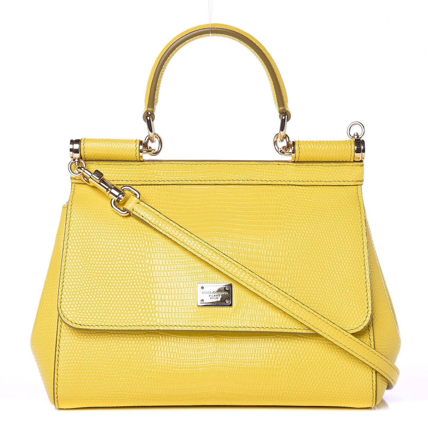 Iguana Calfskin Embossed Mini Miss Sicily Satchel Lemon