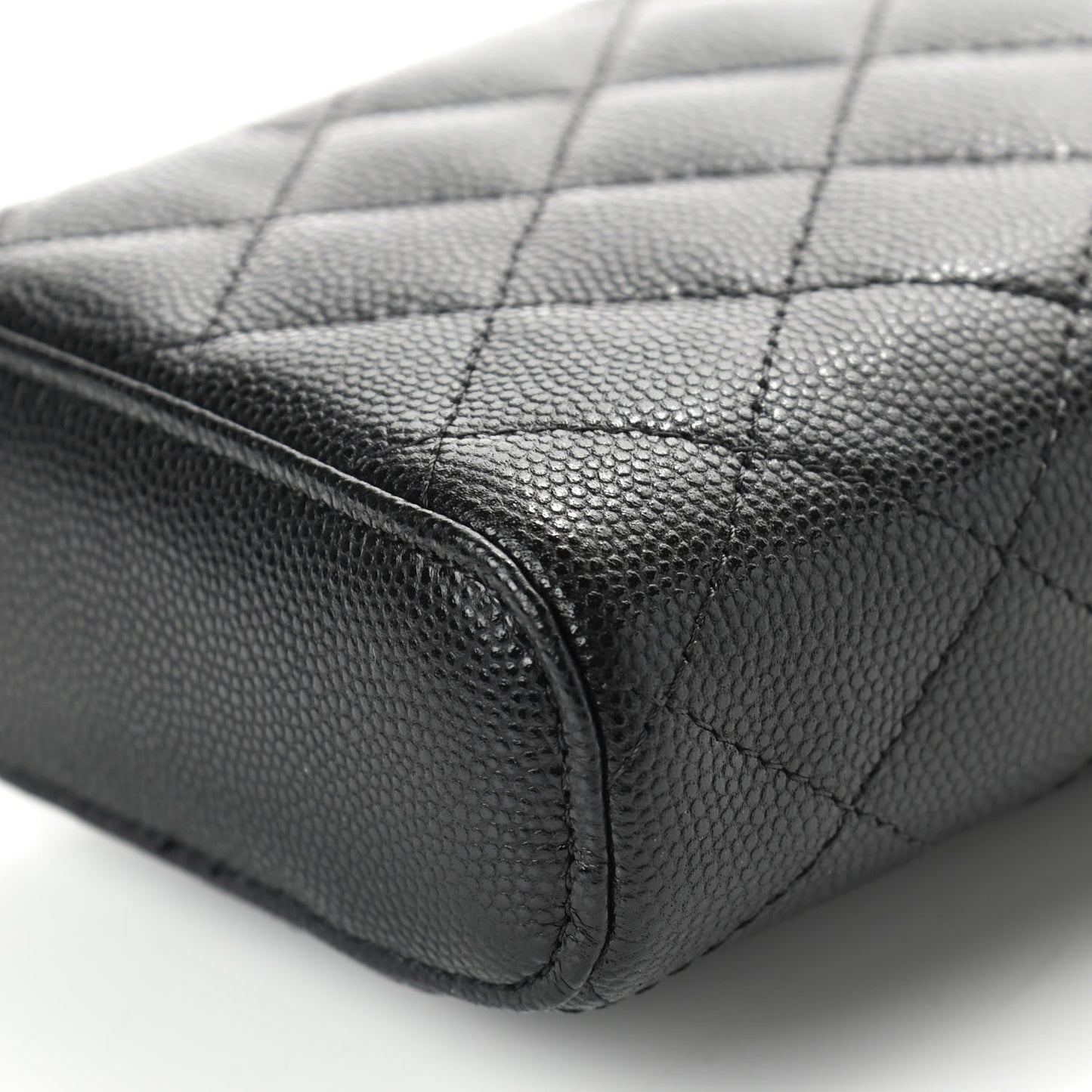 Caviar Quilted Phone Holder With Chain Black