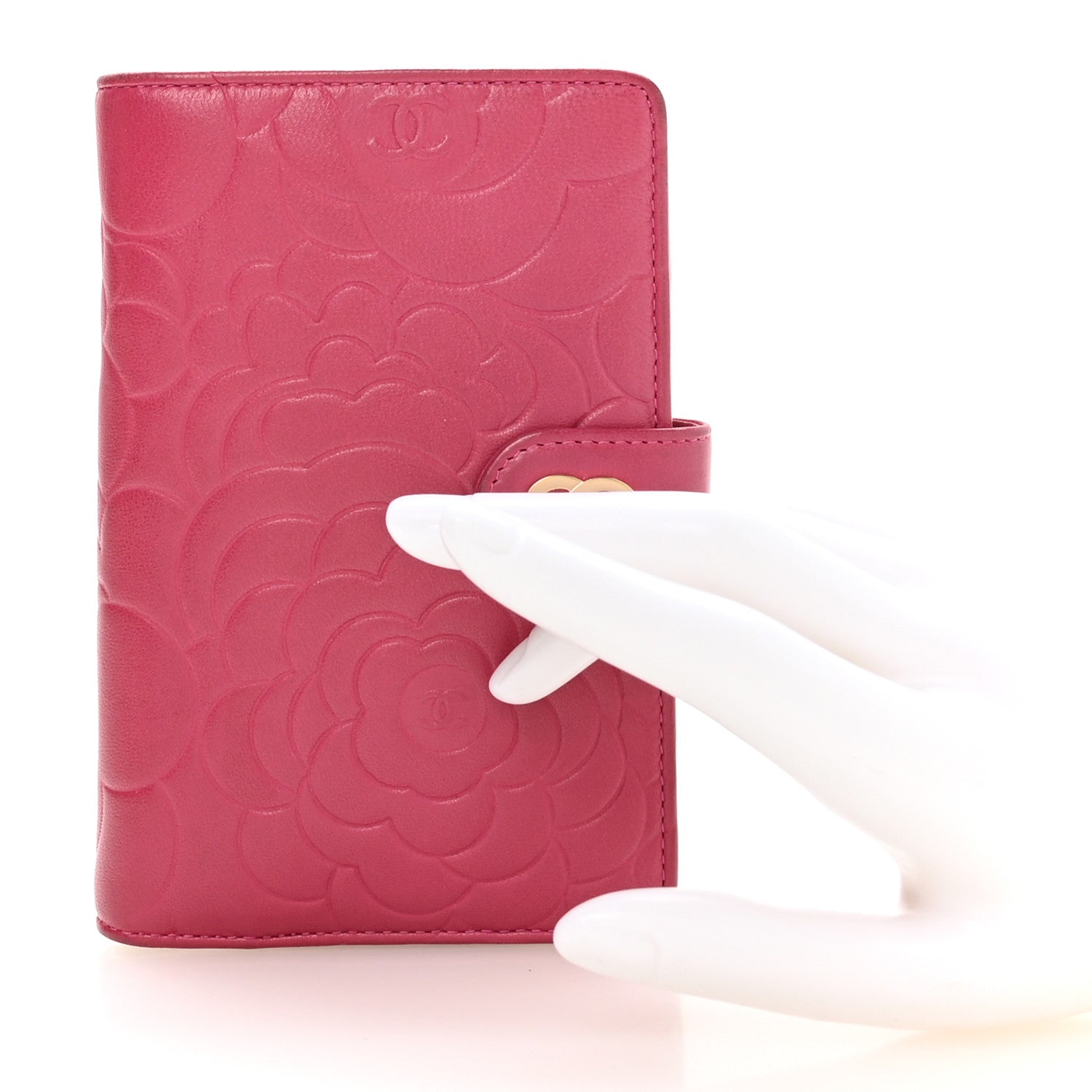Chanel Lambskin Camellia Embossed L-Zip Pocket Wallet Pink 2 of 9