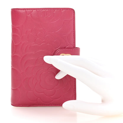 Chanel Lambskin Camellia Embossed L-Zip Pocket Wallet Pink 2 of 9