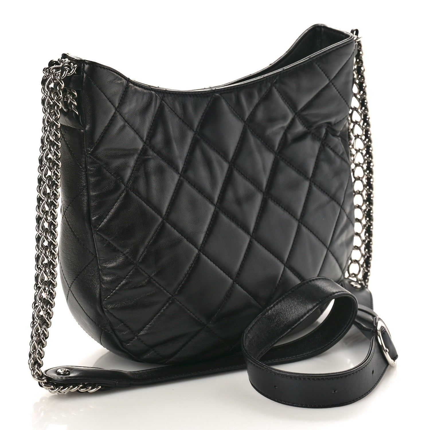 Chanel Lambskin Chain Rows Quilted Chain Hobo Black 3 of 10