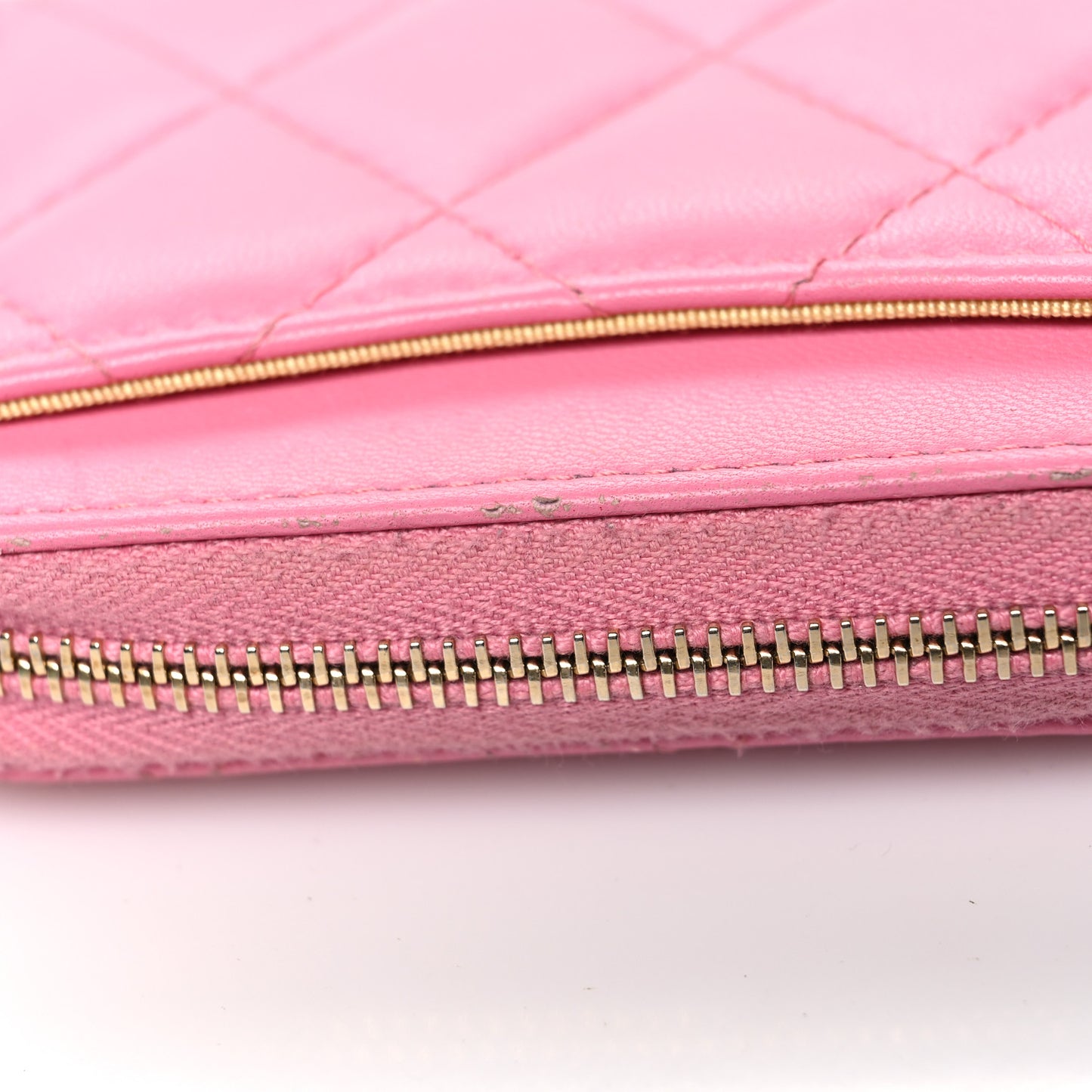Lambskin Quilted Zip Around Coin Purse Wallet Pink Yellow