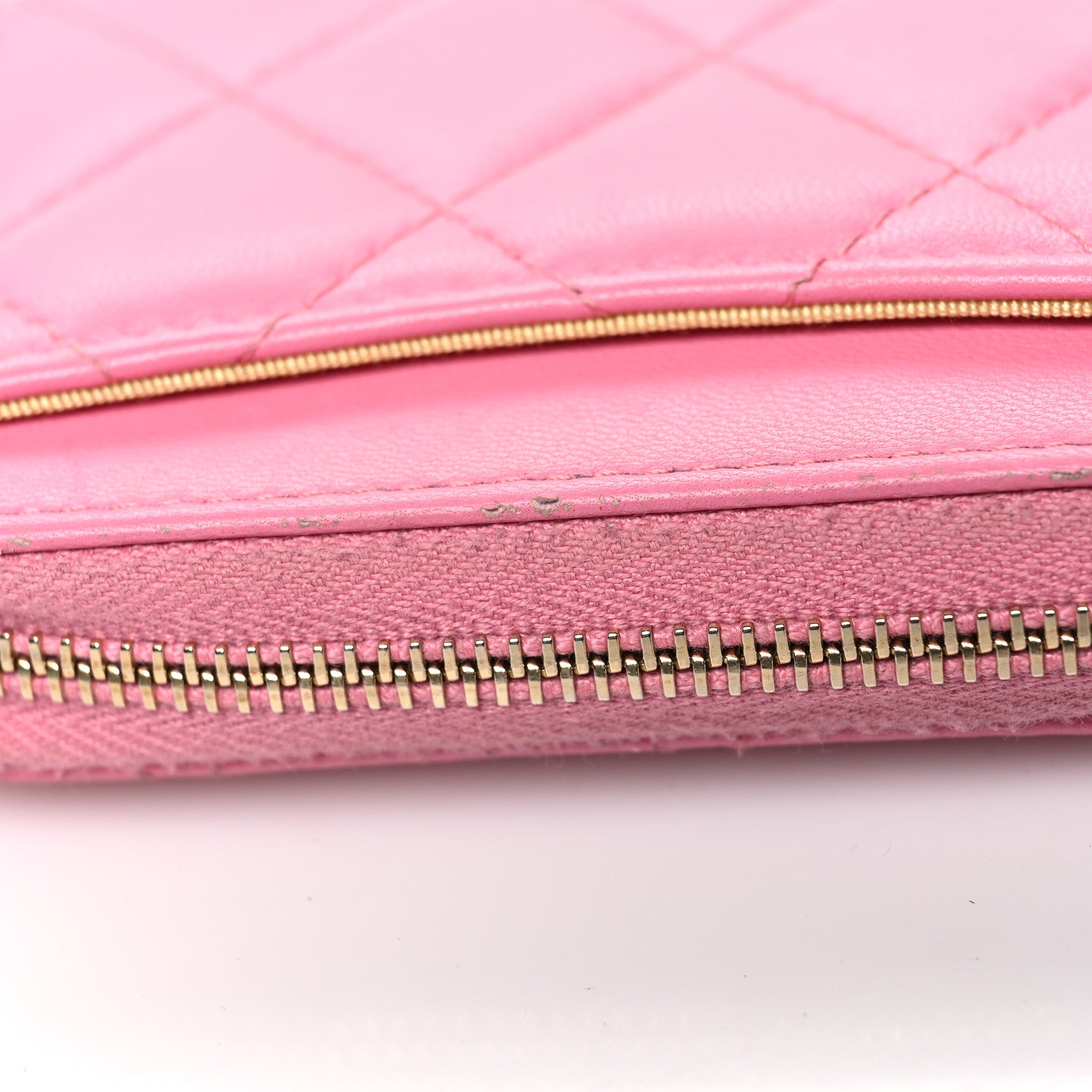 Chanel Lambskin Quilted Zip Around Coin Purse Wallet Pink Yellow 11 of 12