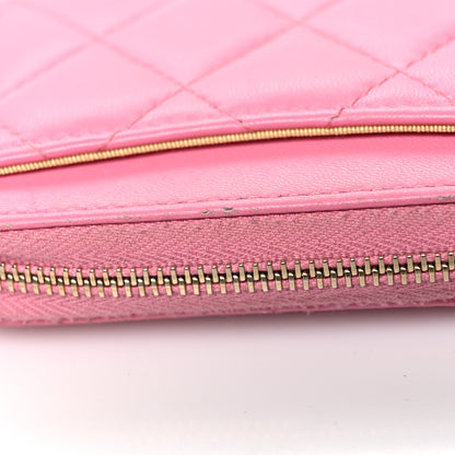 Chanel Lambskin Quilted Zip Around Coin Purse Wallet Pink Yellow 11 of 12