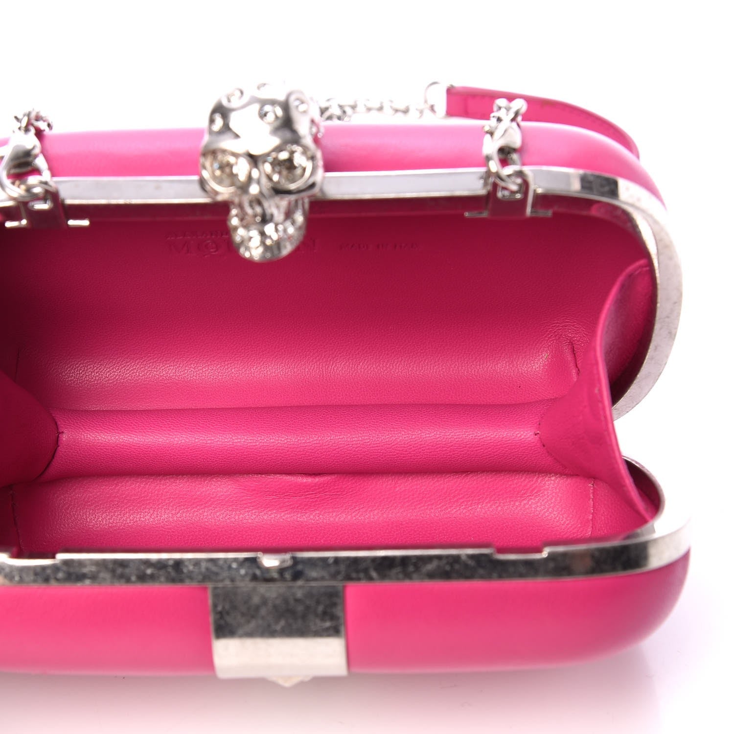 Alexander McQueen Nappa Studded Skull Box Chain Clutch Fuchsia 5 of 8