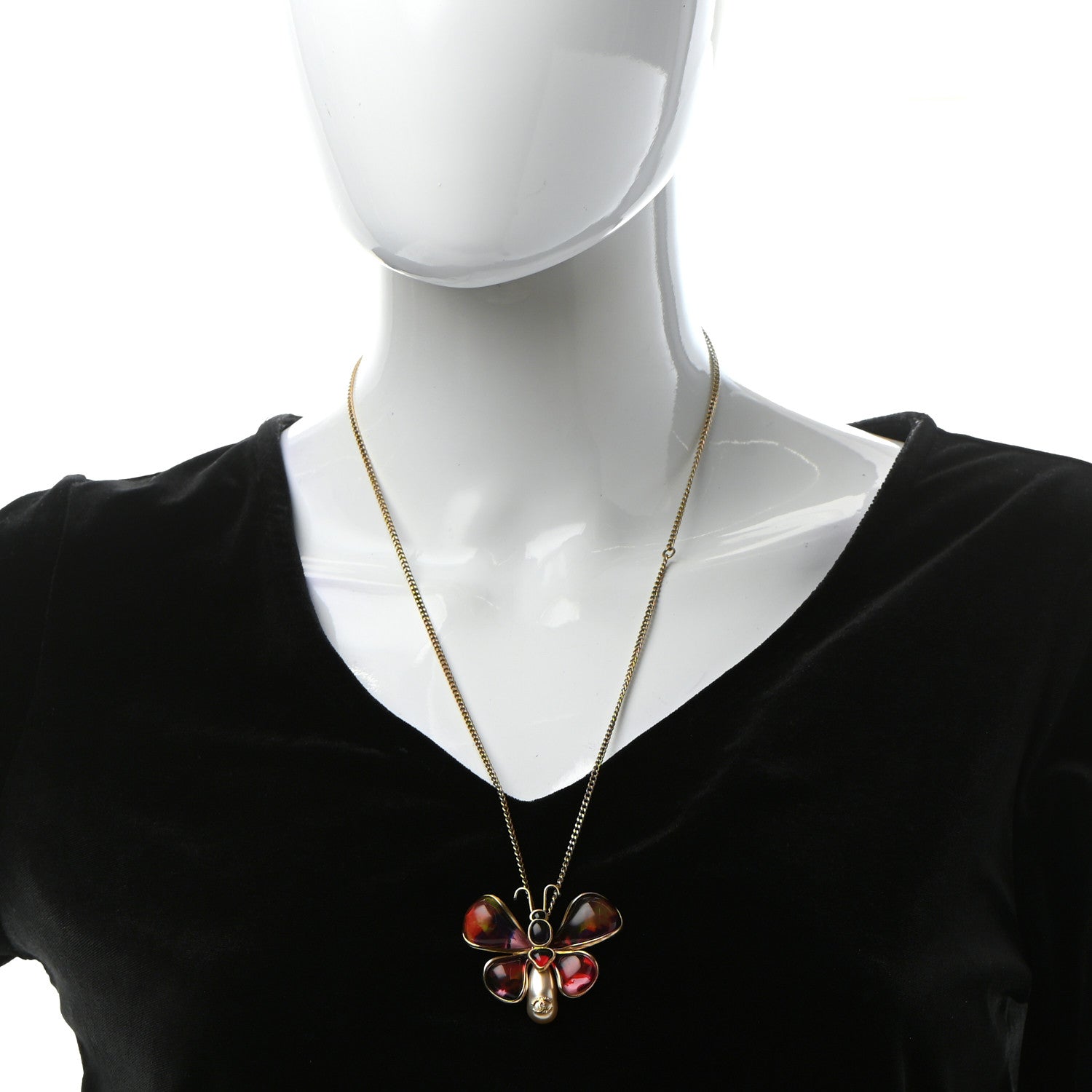 Chanel Pearl Gem CC Butterfly Necklace Gold Multicolor 2 of 7