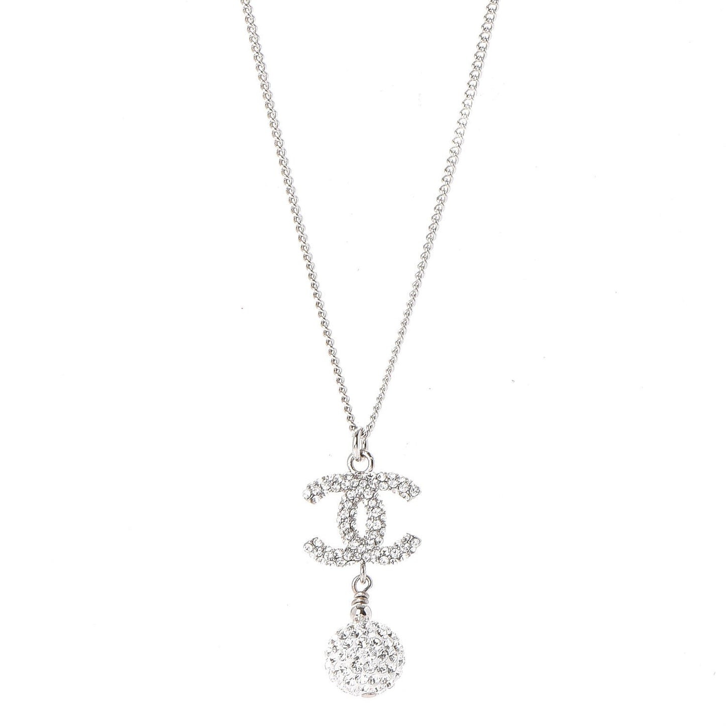 Crystal CC Ball Pendant Necklace Silver