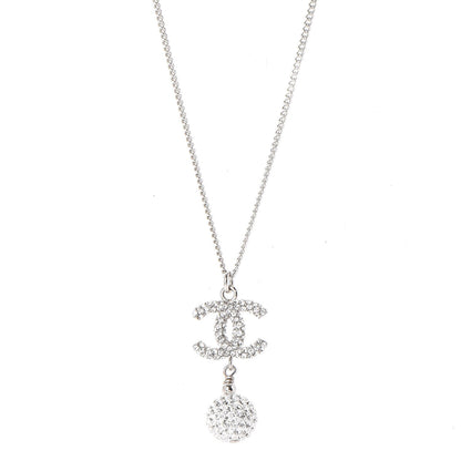 Chanel Crystal CC Ball Pendant Necklace Silver 1 of 6