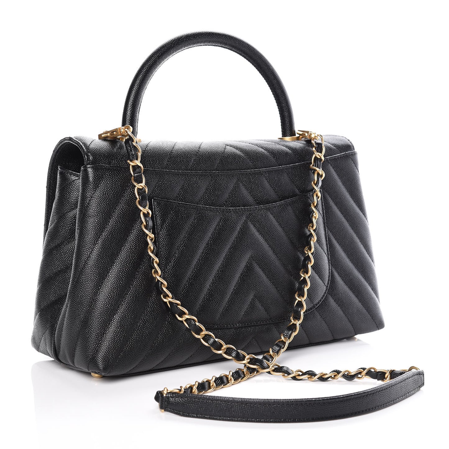 Caviar Chevron Quilted Small Coco Handle Flap Black