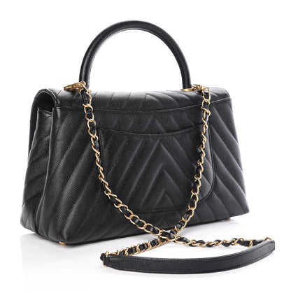 Chanel Caviar Chevron Quilted Small Coco Handle Flap Black 3 of 10