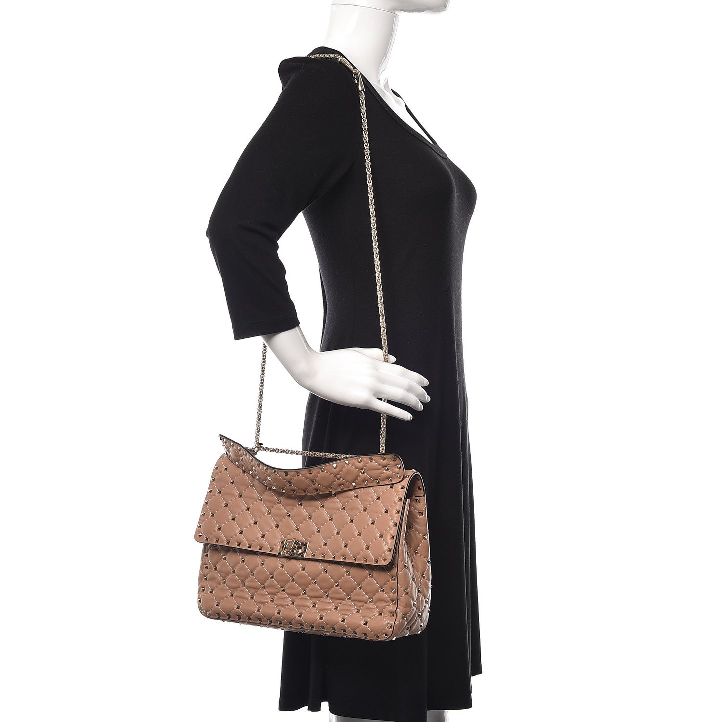 Nappa Large Rockstud Spike Shoulder Bag Soft Noisette