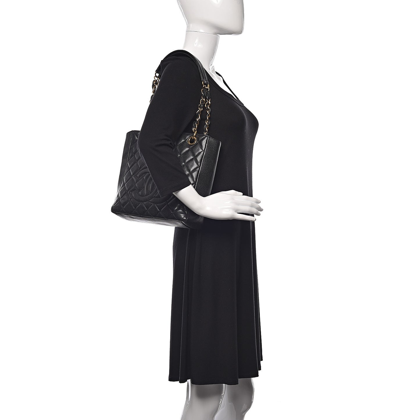 Caviar Quilted Petit Shopping Tote PST Black