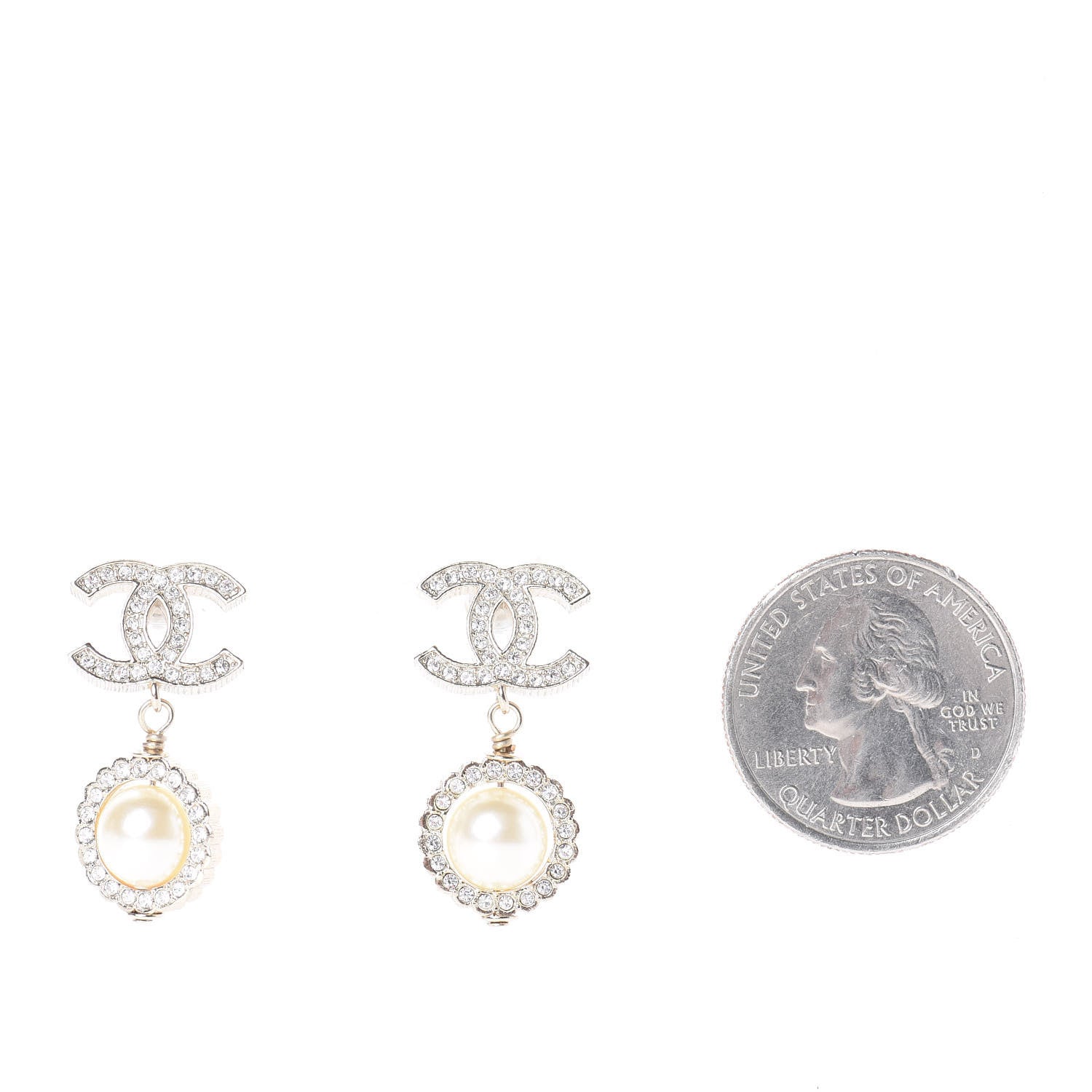Chanel Crystal Pearl CC Lace Camellia Earrings Gold 2 of 5
