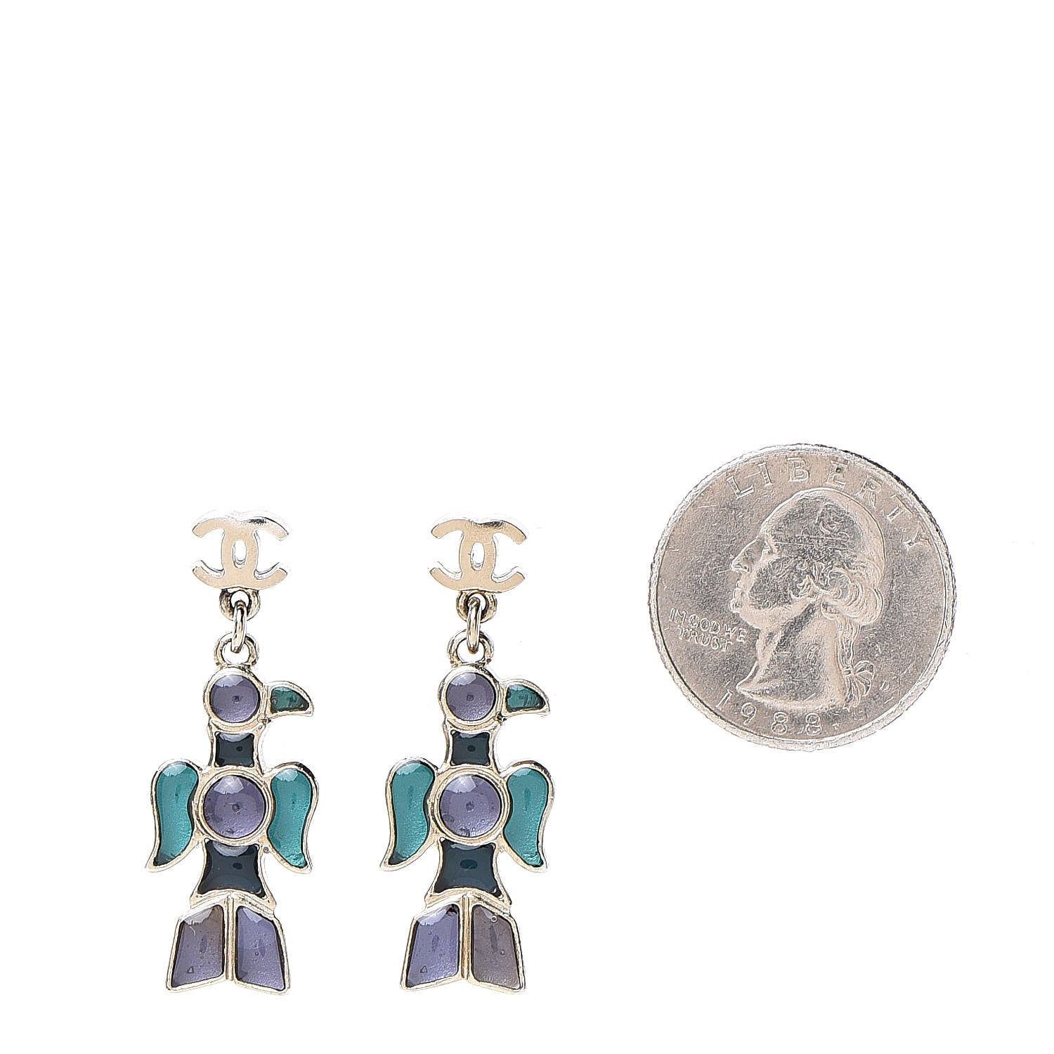 Chanel Gripoix Poured Glass Totem Bird CC Drop Earrings Multicolor 2 of 4