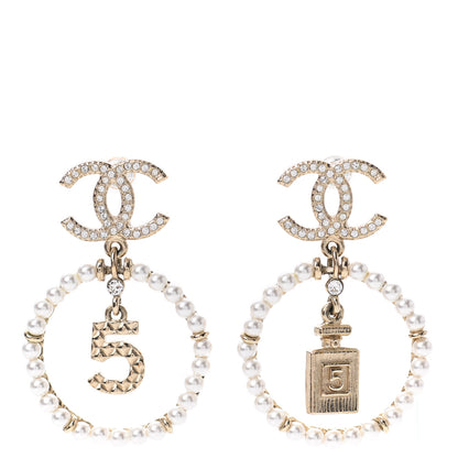 Chanel Crystal Pearl Chanel Charms CC Drop Earrings Gold 1 of 4